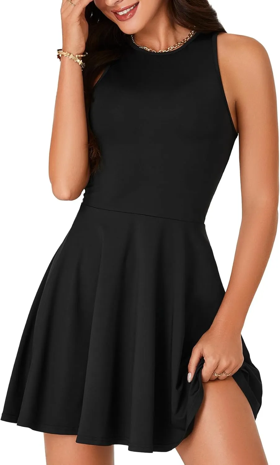 LYANER Women's Tank Sleeveless Flared Hem Swing A Line Cocktail Party Mini Short Dress