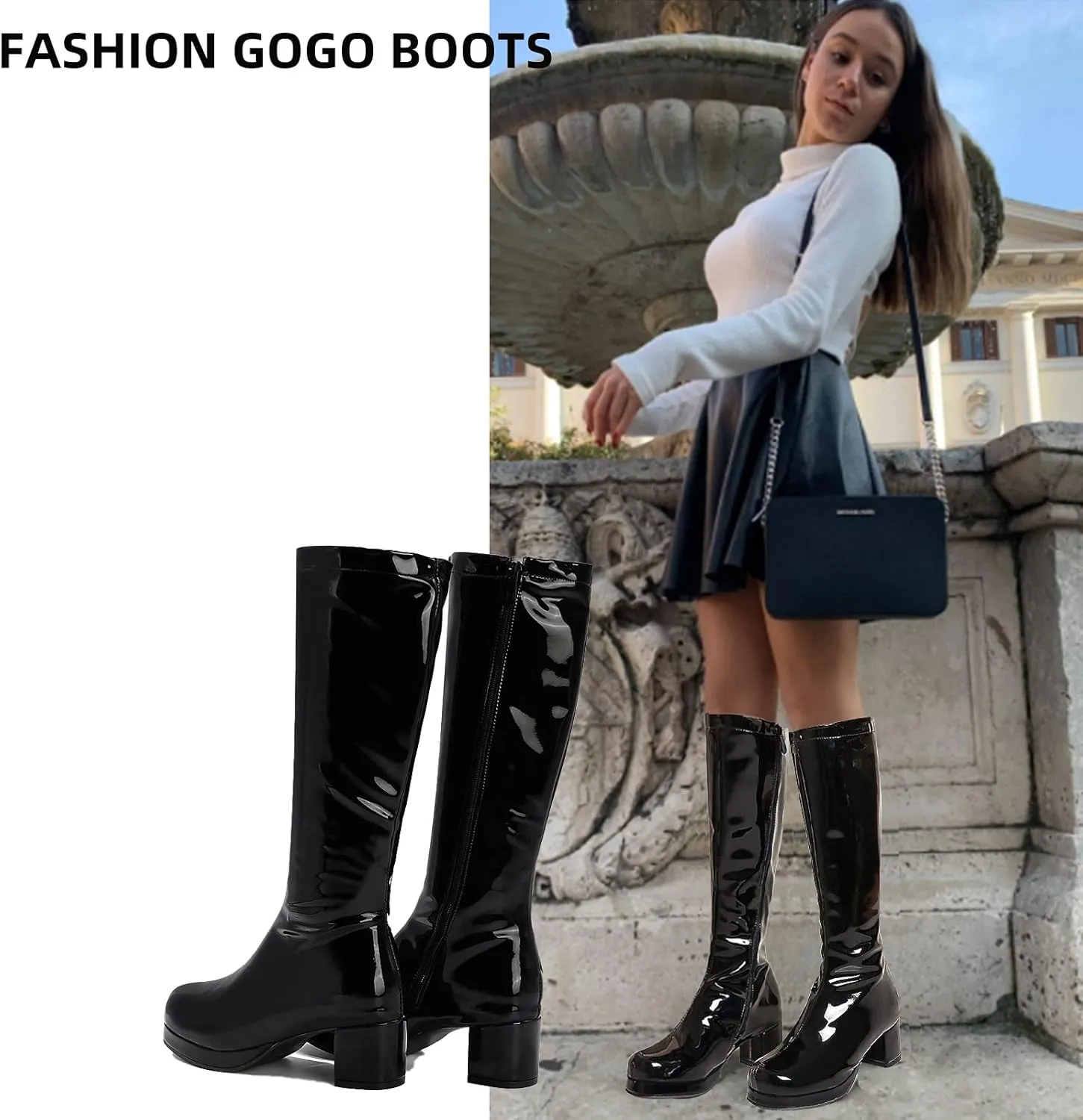 MeiLuSi Womens Knee High Boots Gogo Boots Fashion Side Zipper Glitter Winter Boots