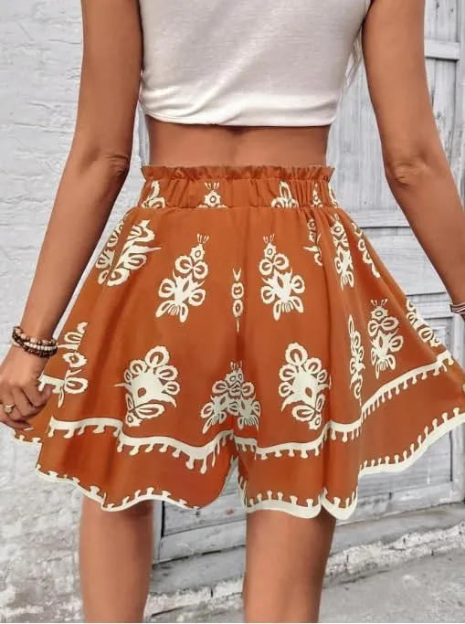Melliflo Women's Boho Shorts Retro Print Casual Wide Leg Shorts Summer 2025