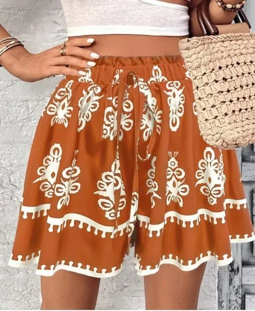 Melliflo Women's Boho Shorts Retro Print Casual Wide Leg Shorts Summer 2025
