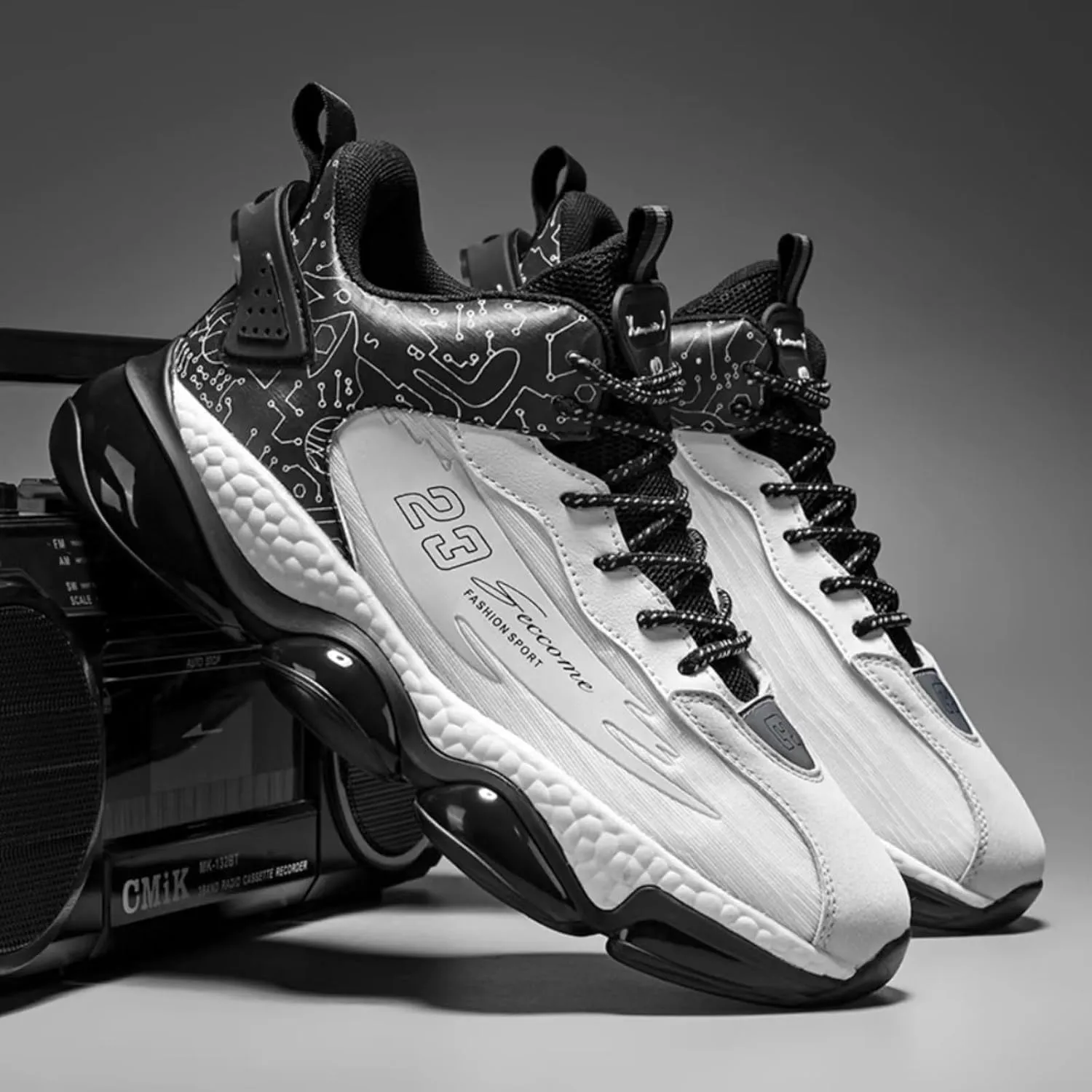 Mens Lace Up High Top Fashion Sneakers Lightweight Non-Slip Soft Sole Basketball Shoes for Tennis Running Walking Training