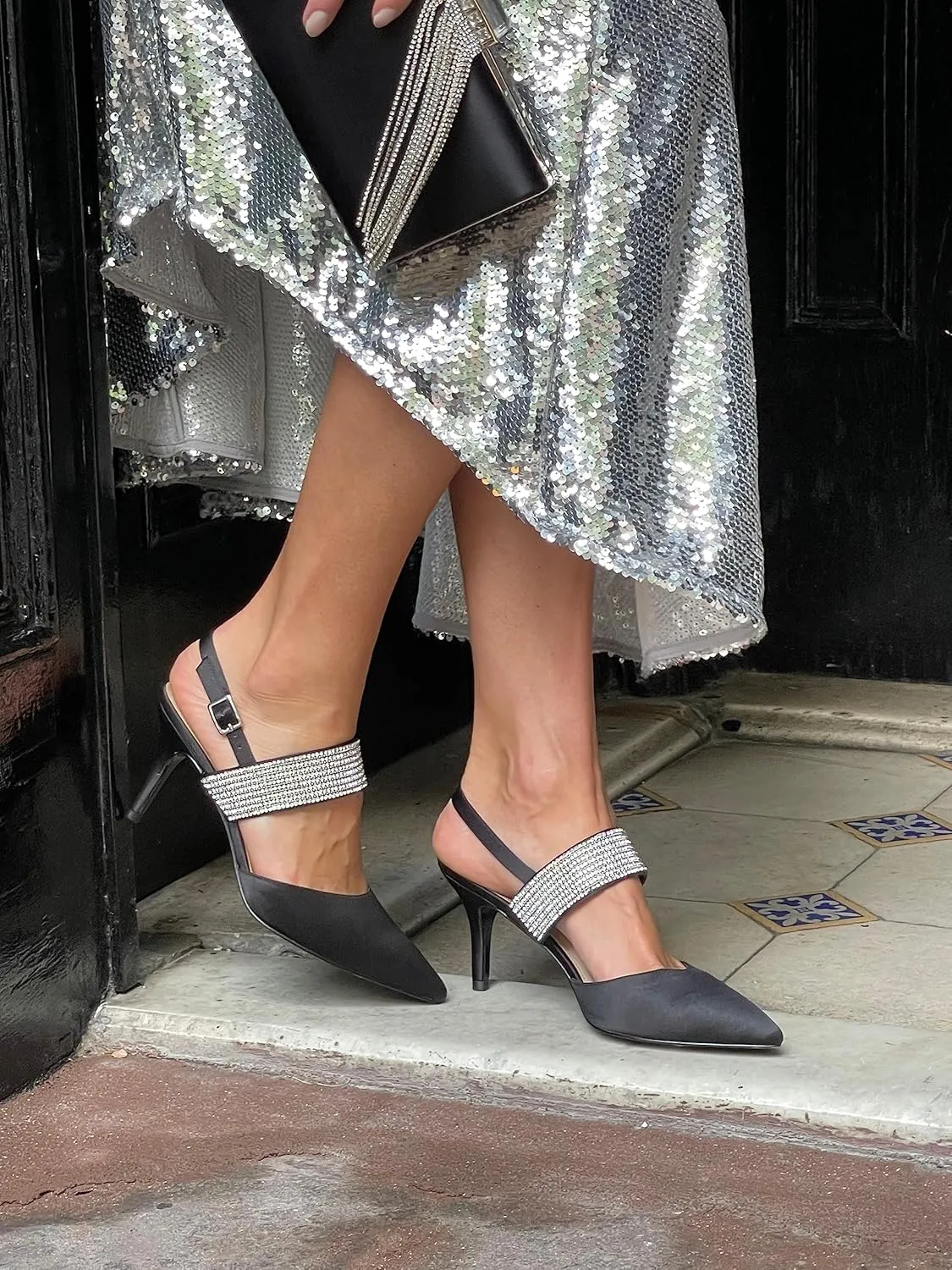 NINA Tenille - Women's Heeled Sandals Shoes - Crystal Pointed-Toe Mid-Heel Dress Pump - Elegant and Comfortable Women's Shoes - Casual and Dress