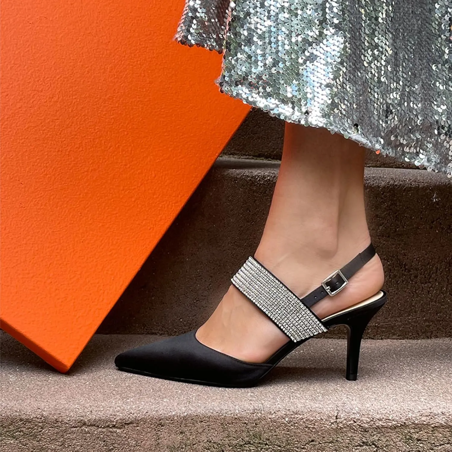 NINA Tenille - Women's Heeled Sandals Shoes - Crystal Pointed-Toe Mid-Heel Dress Pump - Elegant and Comfortable Women's Shoes - Casual and Dress
