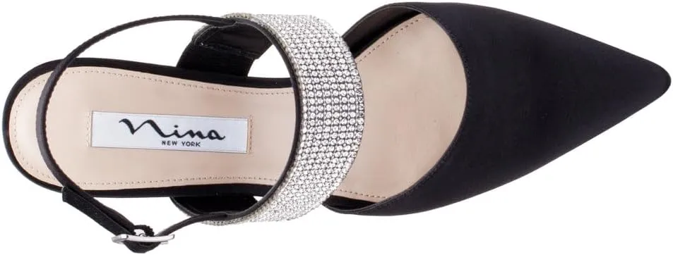 NINA Tenille - Women's Heeled Sandals Shoes - Crystal Pointed-Toe Mid-Heel Dress Pump - Elegant and Comfortable Women's Shoes - Casual and Dress