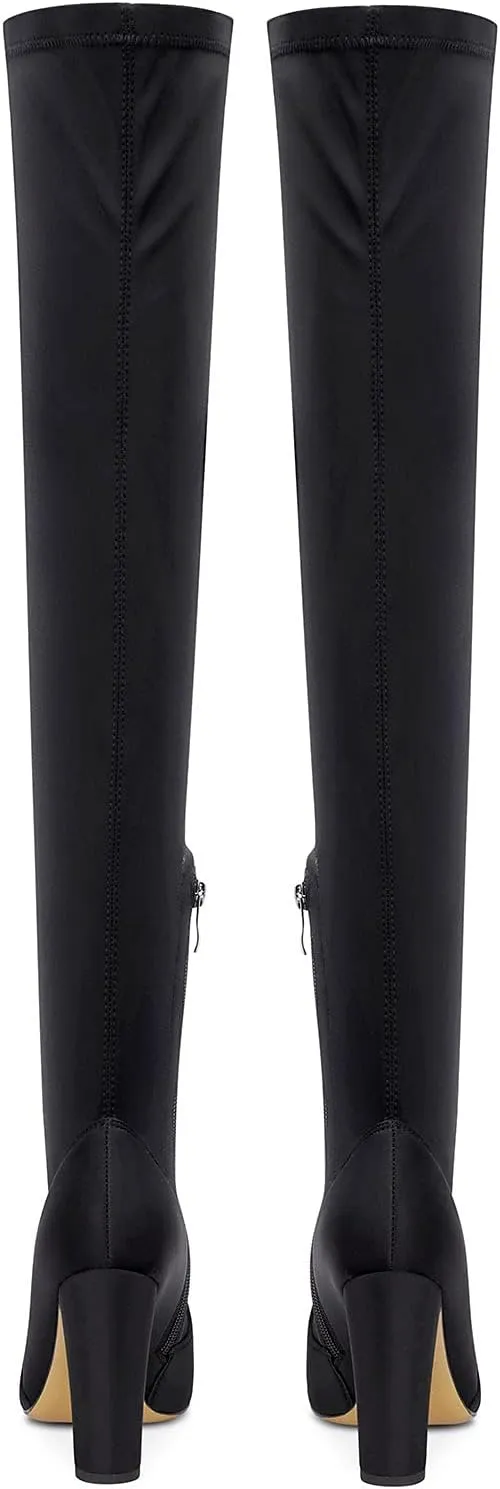 NobleOnly Women's High Heels Over Knee Boots Pointed-Toe Sexy Boot with Zipper Basic Office Boot 4" Chunky Heel Shoes