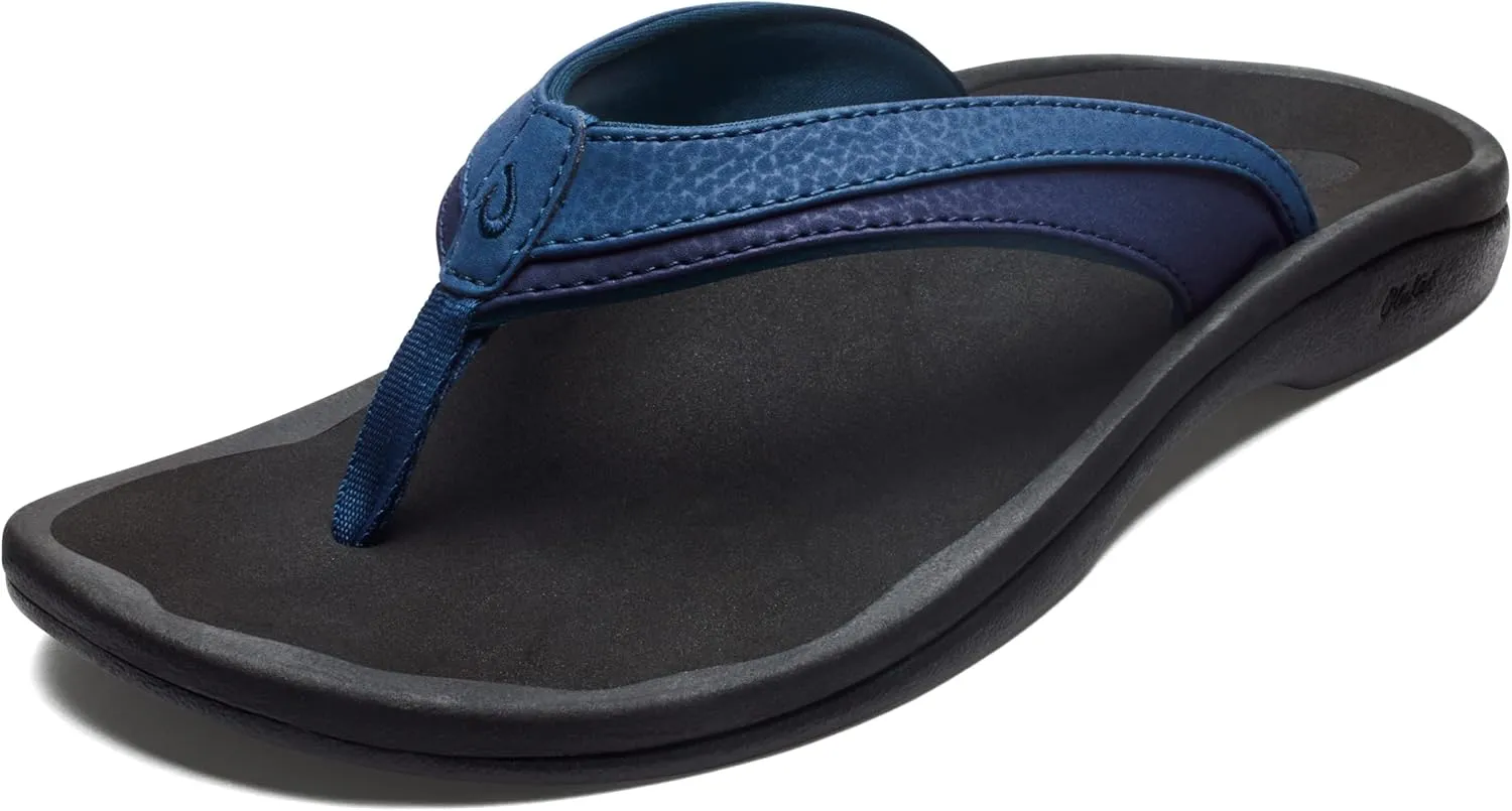 OLUKAI Ohana Women's Beach Sandals, Water Resistant Flip Flops, Arch Support & Comfort Fit, Lightweight & Durable, Enhanced Grip & Traction, Blueberry/Black, 6