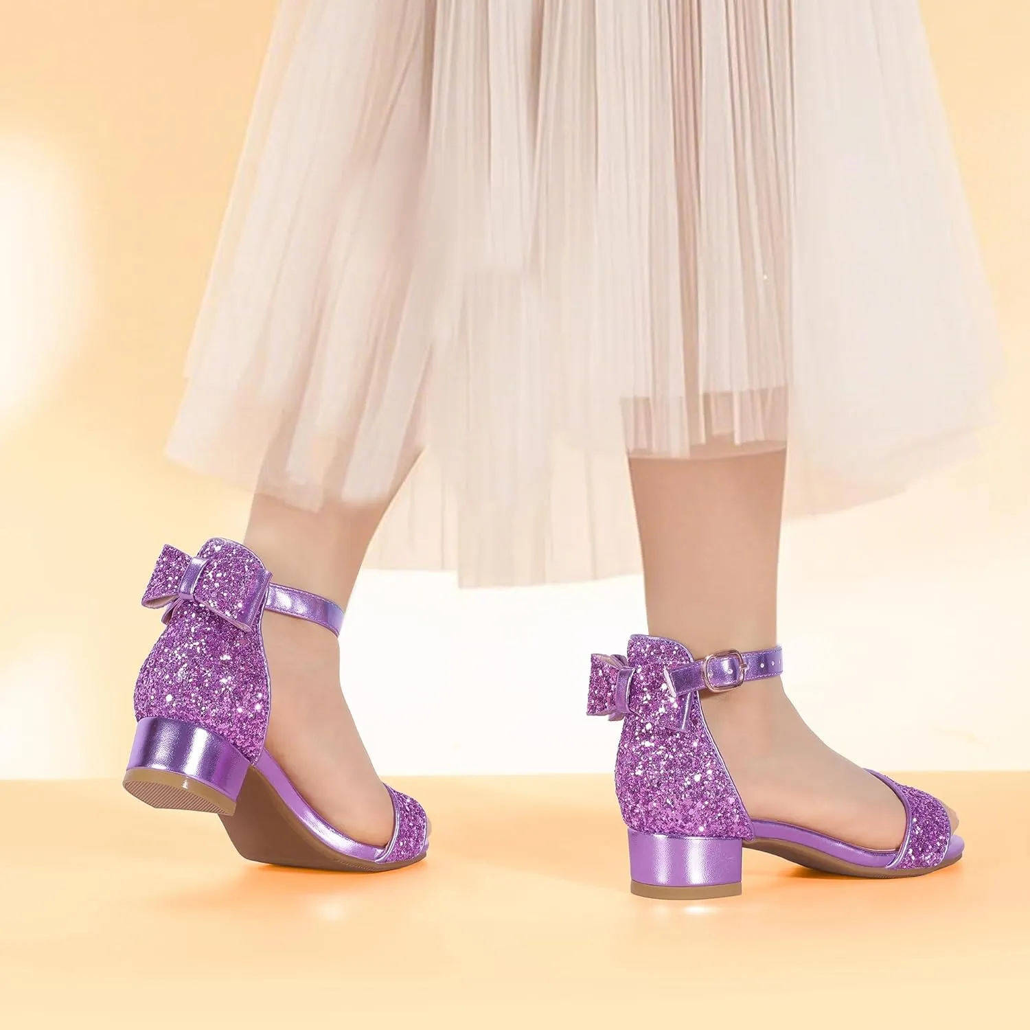 PANDANINJIA Girls Dress Shoes Toddler Kids Heels Sandals Ankle Strap Wedding Party Phoebe Flower Girl Shoes
