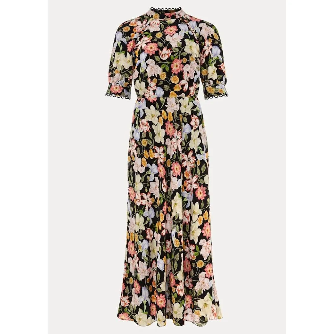 Phase Eight Penelope Floral Puff Sleeve Midi Dress - Black/Multi