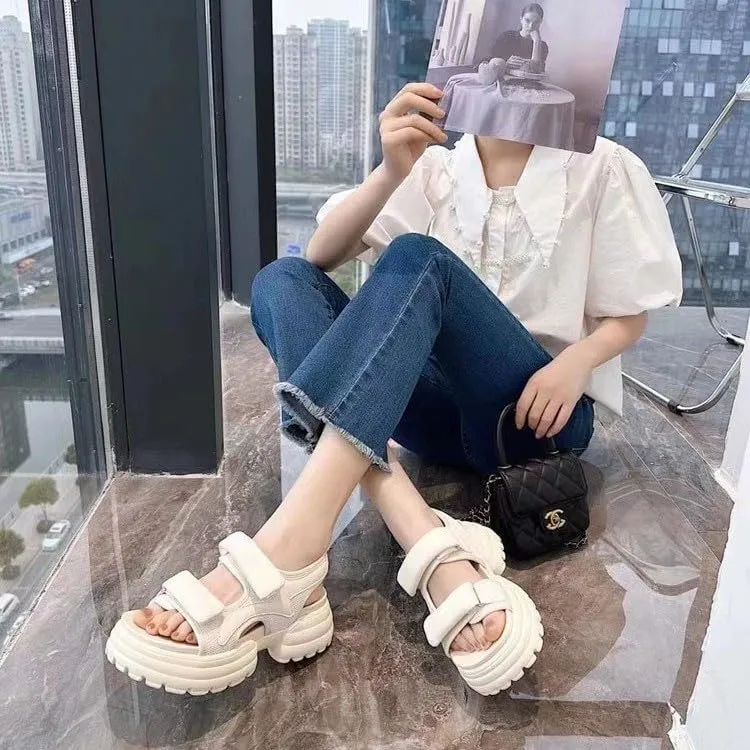 Platform casual sandals female student 2023 summer new versatile fit closely muffin sports large size beach women's shoes,Wear-resistant and lightweight, skin-friendly