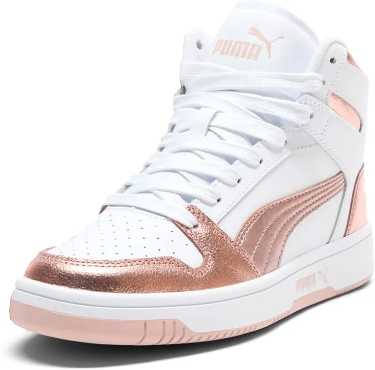 Puma Womens Rebound Layup Sl Metallic High Sneakers Shoes Casual - White