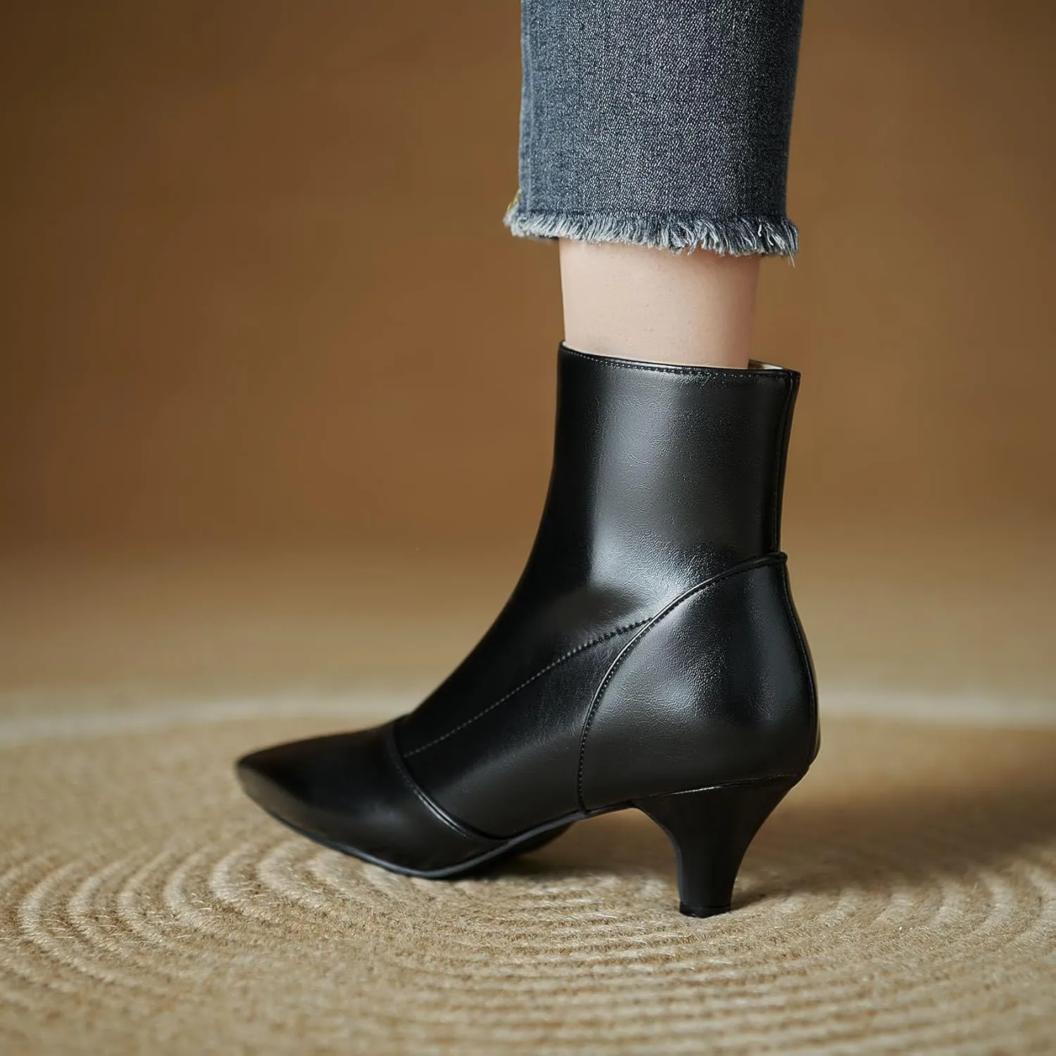 SHEMEE Fashion Womens Kitten Heels Ankle Boots Sexy Pointy Toe Booties Mid Heels Zipper Work Party Dress Shoes
