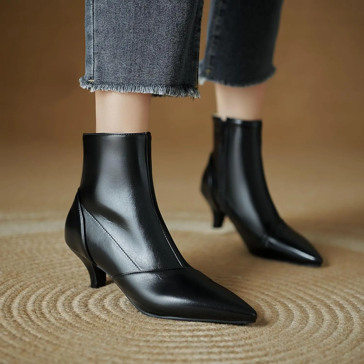 SHEMEE Fashion Womens Kitten Heels Ankle Boots Sexy Pointy Toe Booties Mid Heels Zipper Work Party Dress Shoes