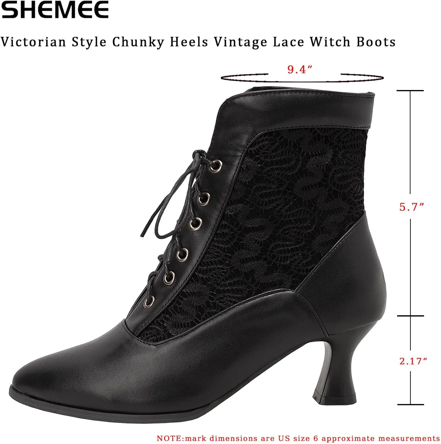 SHEMEE Women's Lace Victorian Booties Chunky Kitten Heels Ankle Boots Vintage Lacing Cosplay Witch Short Boots Mid Heel