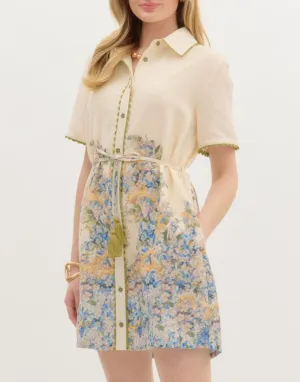 Short Sleeve Shirt Dress Featuring Accented Border Floral Print