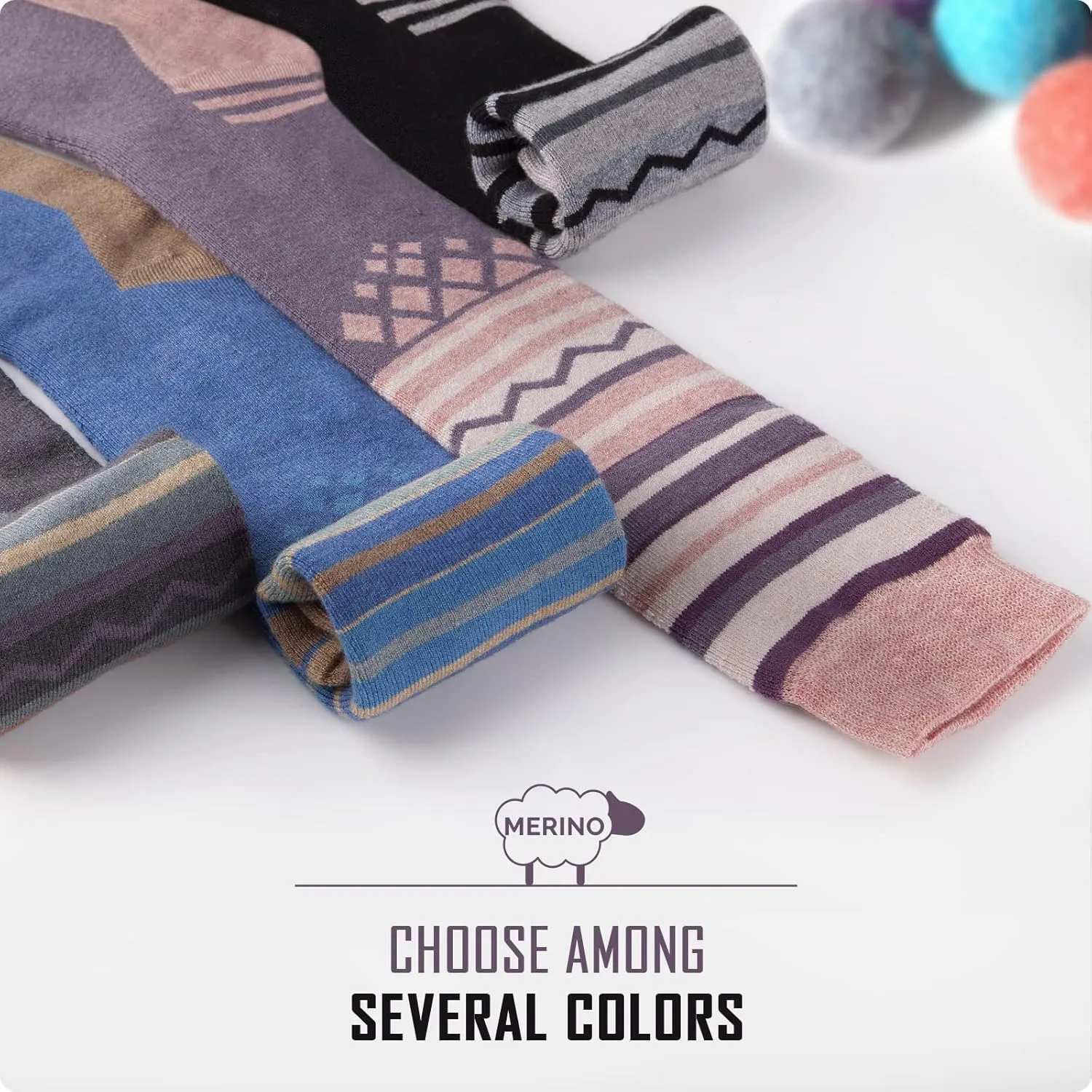 Ski Socks 2-Pack Merino Wool, Over The Calf Non-Slip Cuff for Men & Women