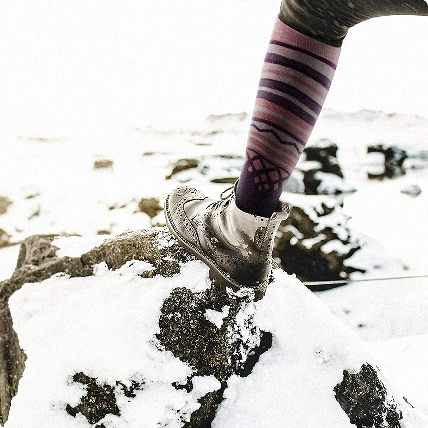Ski Socks 2-Pack Merino Wool, Over The Calf Non-Slip Cuff for Men & Women
