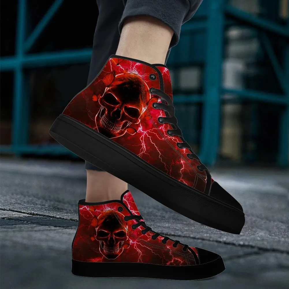 Skull High Top Canvas Shoes Gothic High Top Sneakers Lace Up Casual Shoes Gifts for Men Women