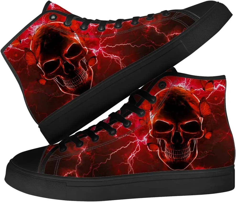 Skull High Top Canvas Shoes Gothic High Top Sneakers Lace Up Casual Shoes Gifts for Men Women