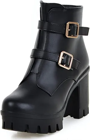 SO SIMPOK Womens Fashion Lace Up Chunky Heel Goth Platform Ankle Boots Zipper Round Toe Punk Motorcycle Combat Riding Boots