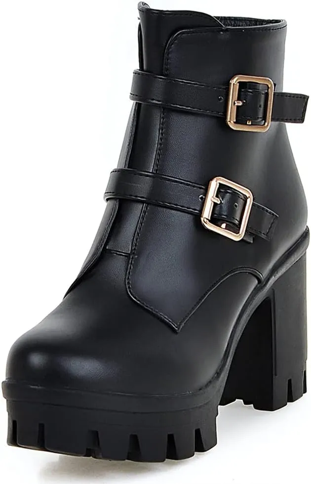 SO SIMPOK Womens Fashion Lace Up Chunky Heel Goth Platform Ankle Boots Zipper Round Toe Punk Motorcycle Combat Riding Boots