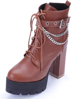 SO SIMPOK Womens Fashion Lace Up Chunky Heel Goth Platform Ankle Boots Zipper Round Toe Punk Motorcycle Combat Riding Boots