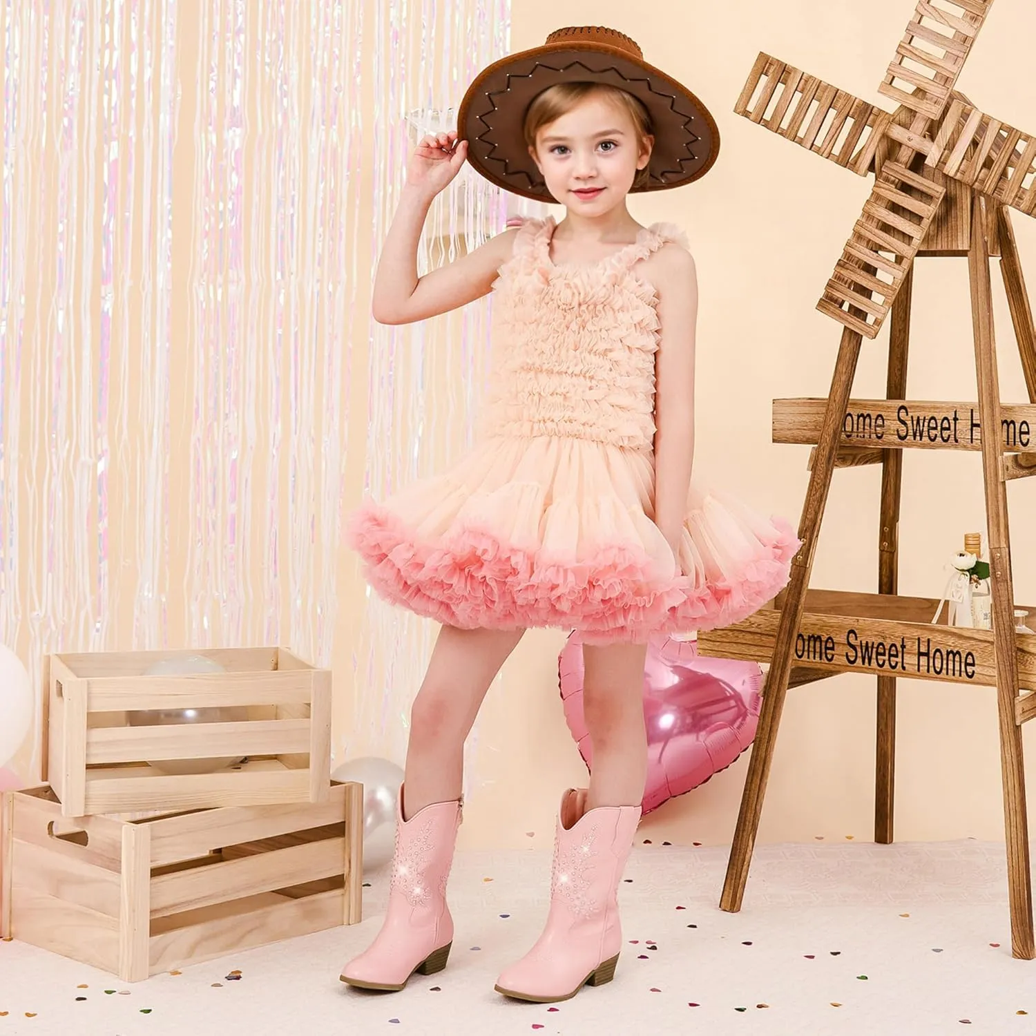 Sparkly Rhinestone Cowgirl Boots Toddler to Big Kids Mid Calf Zipper Low Heel Pointed Toes Party Birthday Dress Up