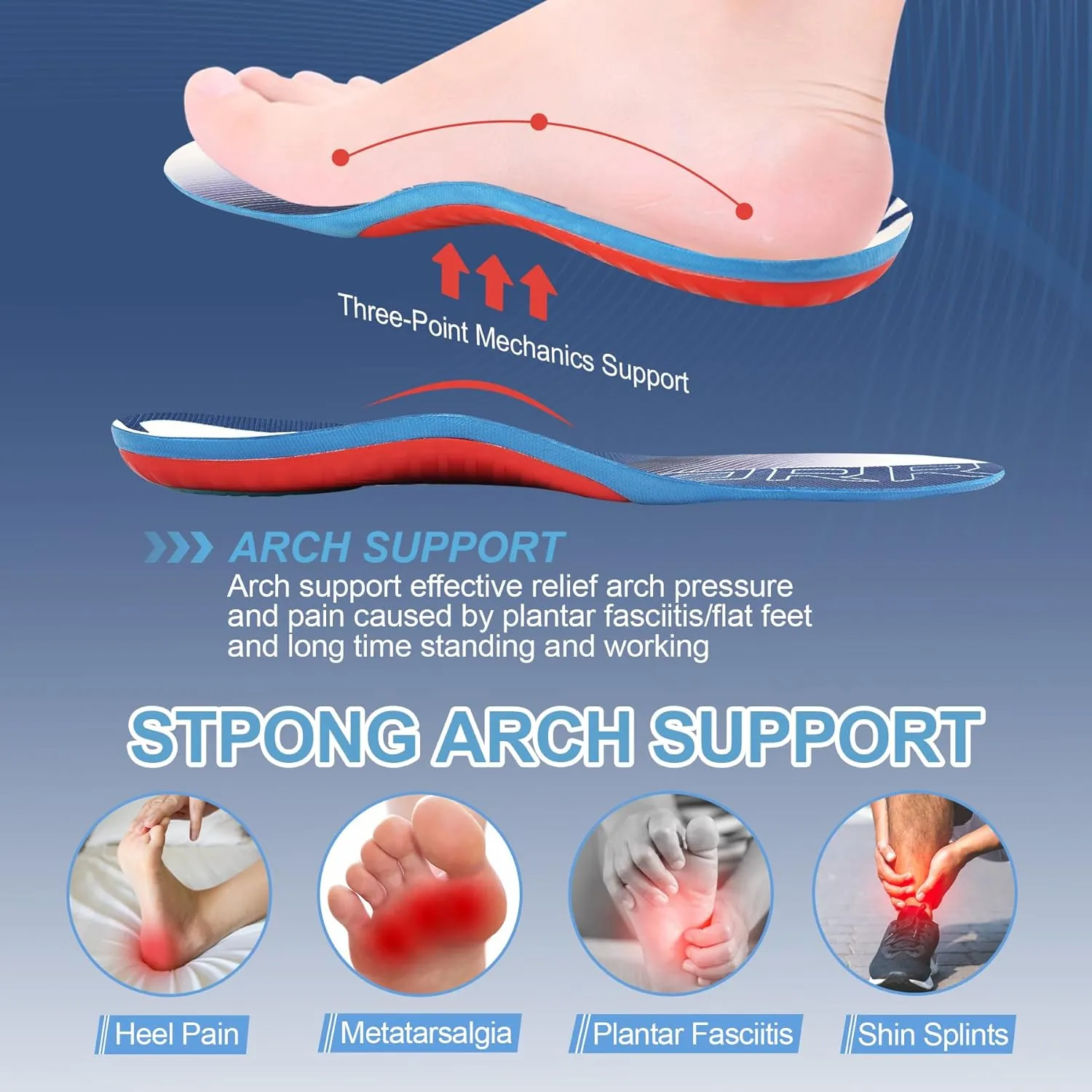STSVZORR Arch Support Insert Sport Plantar Fasciitis Foot Pain Relief Orthotics Insole for Women Men Long Time Standing All Day, Flat Feet Comfort Work Boot Shoe Insole Hiking,L