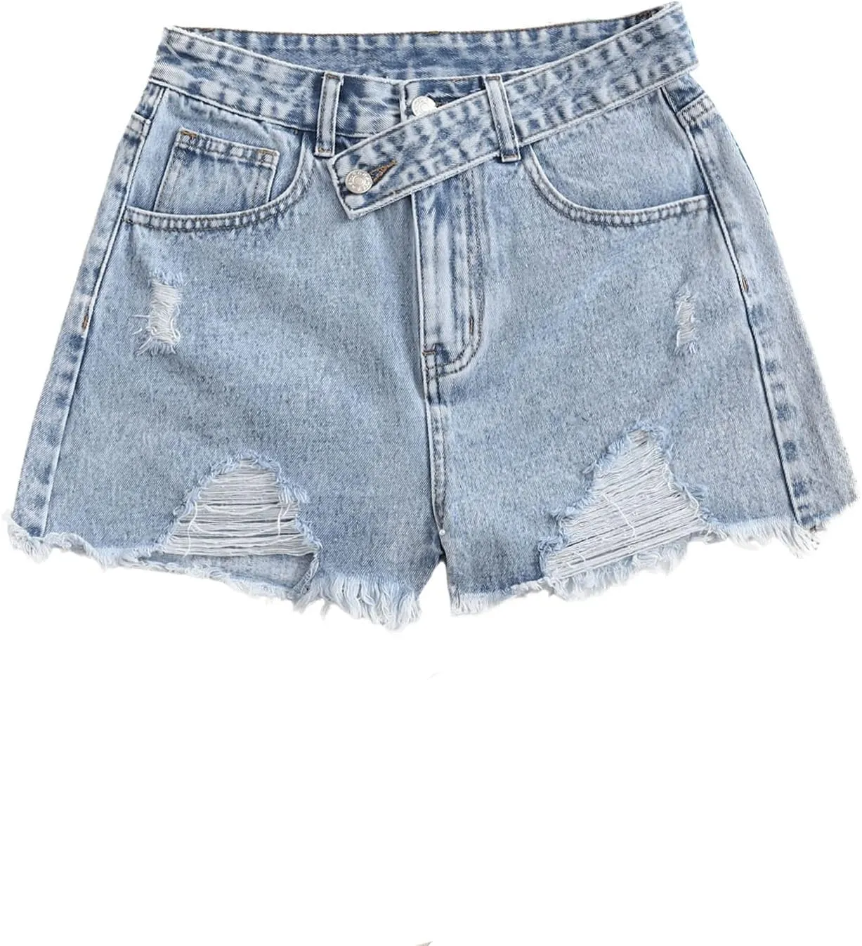 SweatyRocks Women's Casual High Waist Raw Hem Ripped Denim Jean Shorts with Pocket