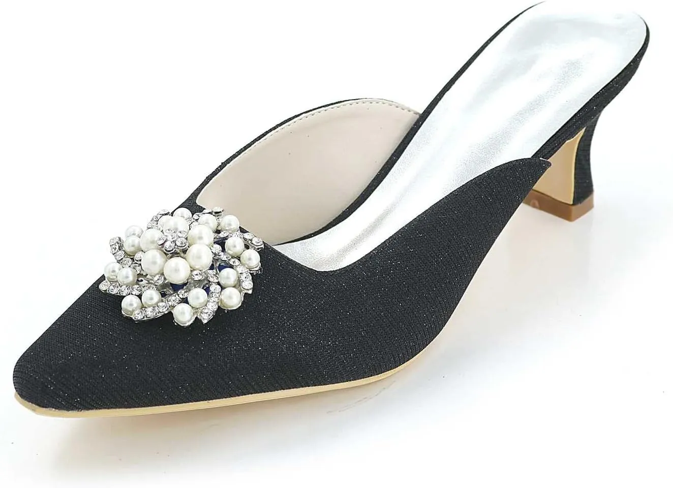 TarfiC High Heels Sandals for Women Breathable Rhinestone Slip on Sandals Frosted Closed Toe Kitten Heels Wedding Party Pumps Shoes