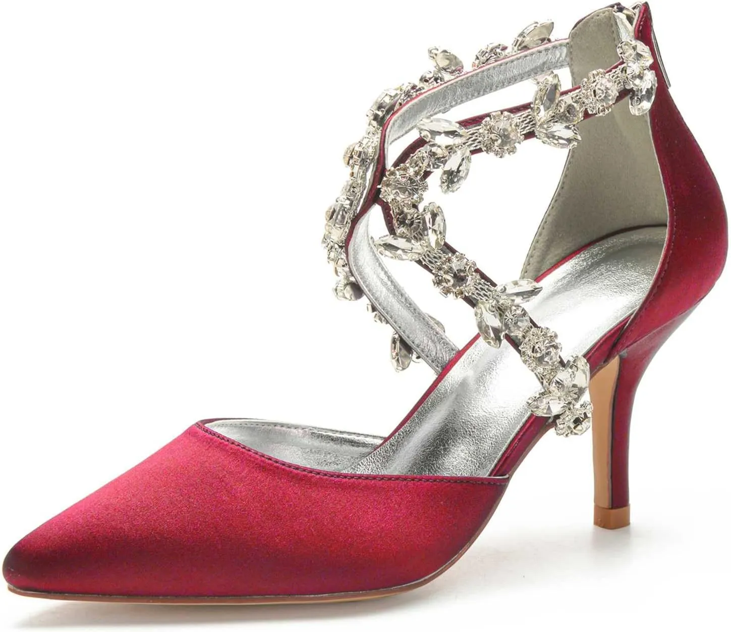 TarfiC Wedding Shoes for Bride High Heels Sandals Ankle Strap Pointed Toe Zipper Back Formal Prom Party Dress Shoes Pumps for Women