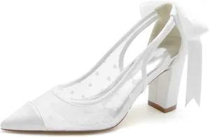 TarfiC Women's High Heel Pumps Slip On Lace Satin Open Toe Mary Jane Pointed Toe Fancy Heel Classic Party Wedding Dress Pump Shoes
