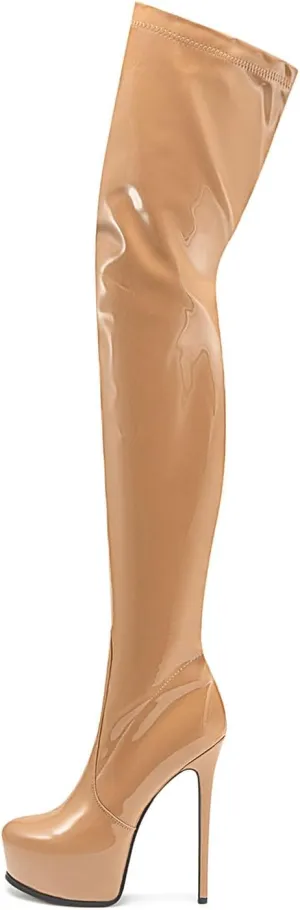 Thigh high boots Women's leopard Zebra Print Striped stretch Stiletto heel Platform Newspaper Over the knee Round toe Side back zipper Sexy unisex high heels