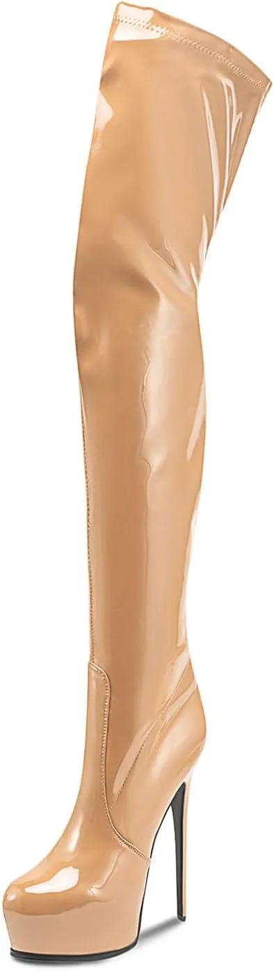 Thigh high boots Women's leopard Zebra Print Striped stretch Stiletto heel Platform Newspaper Over the knee Round toe Side back zipper Sexy unisex high heels