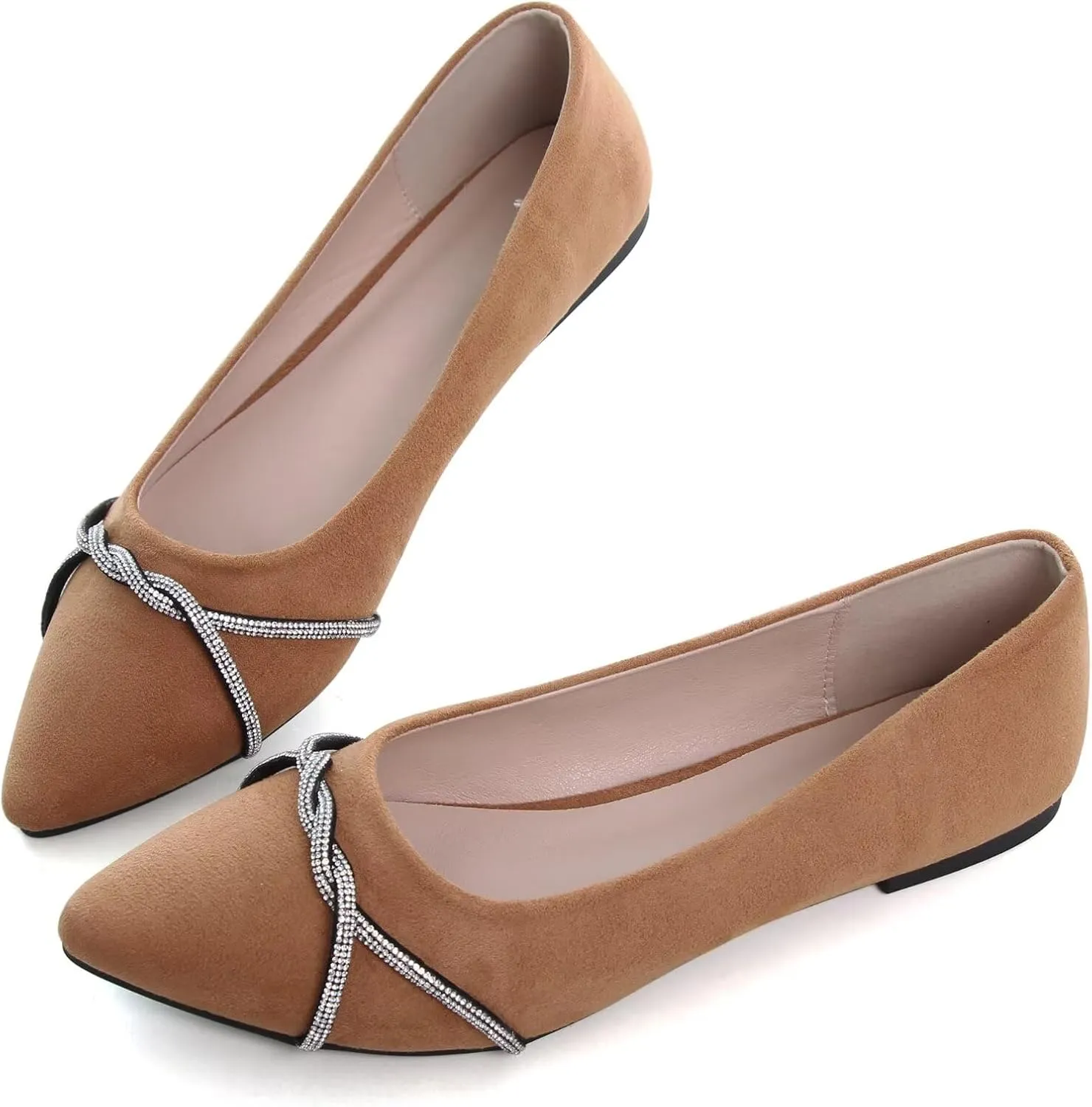 TN TANGNEST Womens Casual Flats Fashion Chain Pointed Toe Ballet Flats Rhinestone Flats Comfort Slip On Dress Shoes