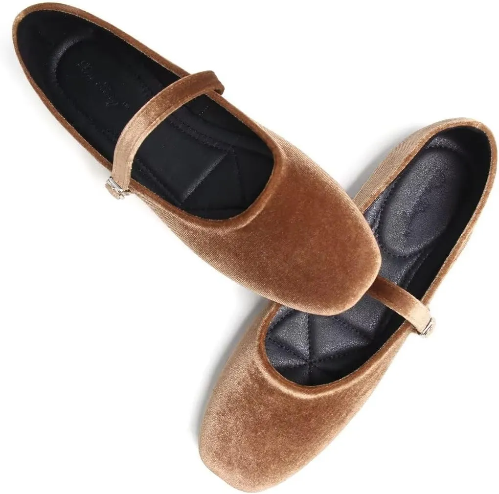 TN TANGNEST Women's Leather Flats Comfortable Square Toe Dress Flats Retro Soft Mary Jane Flats