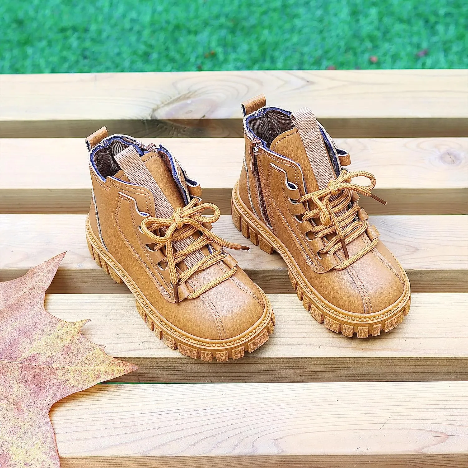 Toddler Boys Girls Combat Ankle Boots Little Kids Chelsea Fall Winter Snow Hiking Work Booties Waterproof Leather Outdoor Shoes