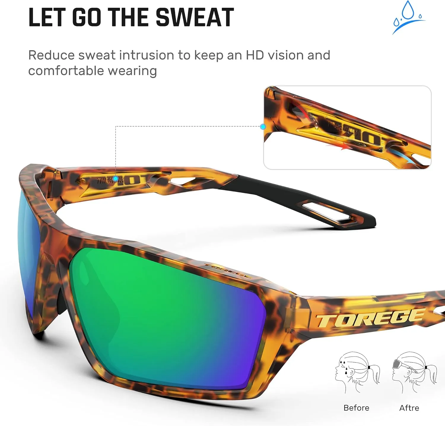 TOREGE Polarized Sports Sunglasses for Men Women Shooting Cycling Running Golf Fishing Sunglasses Durable Lens TR36