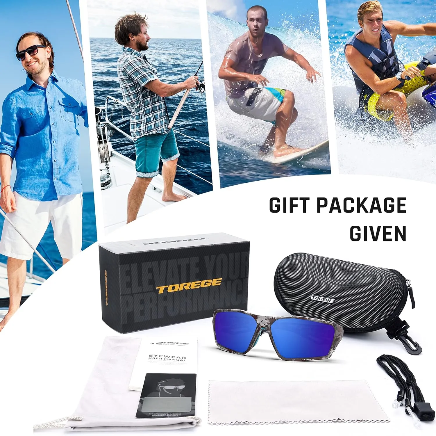 TOREGE Polarized Sports Sunglasses for Men Women Shooting Cycling Running Golf Fishing Sunglasses Durable Lens TR36