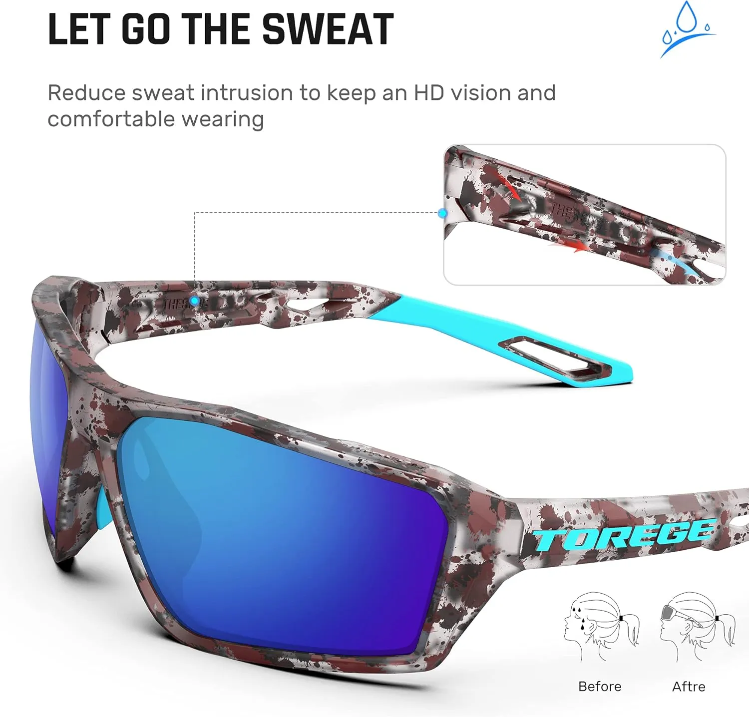 TOREGE Polarized Sports Sunglasses for Men Women Shooting Cycling Running Golf Fishing Sunglasses Durable Lens TR36