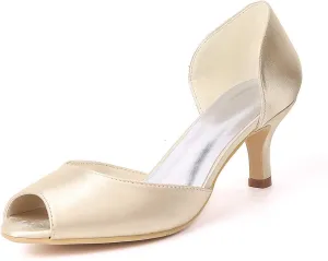 Wedding Heels Peep Toe High Heel Slip-On Satin Bridal Shoes for Women, Perfect for Evening Parties, Proms & Dressy Occasions