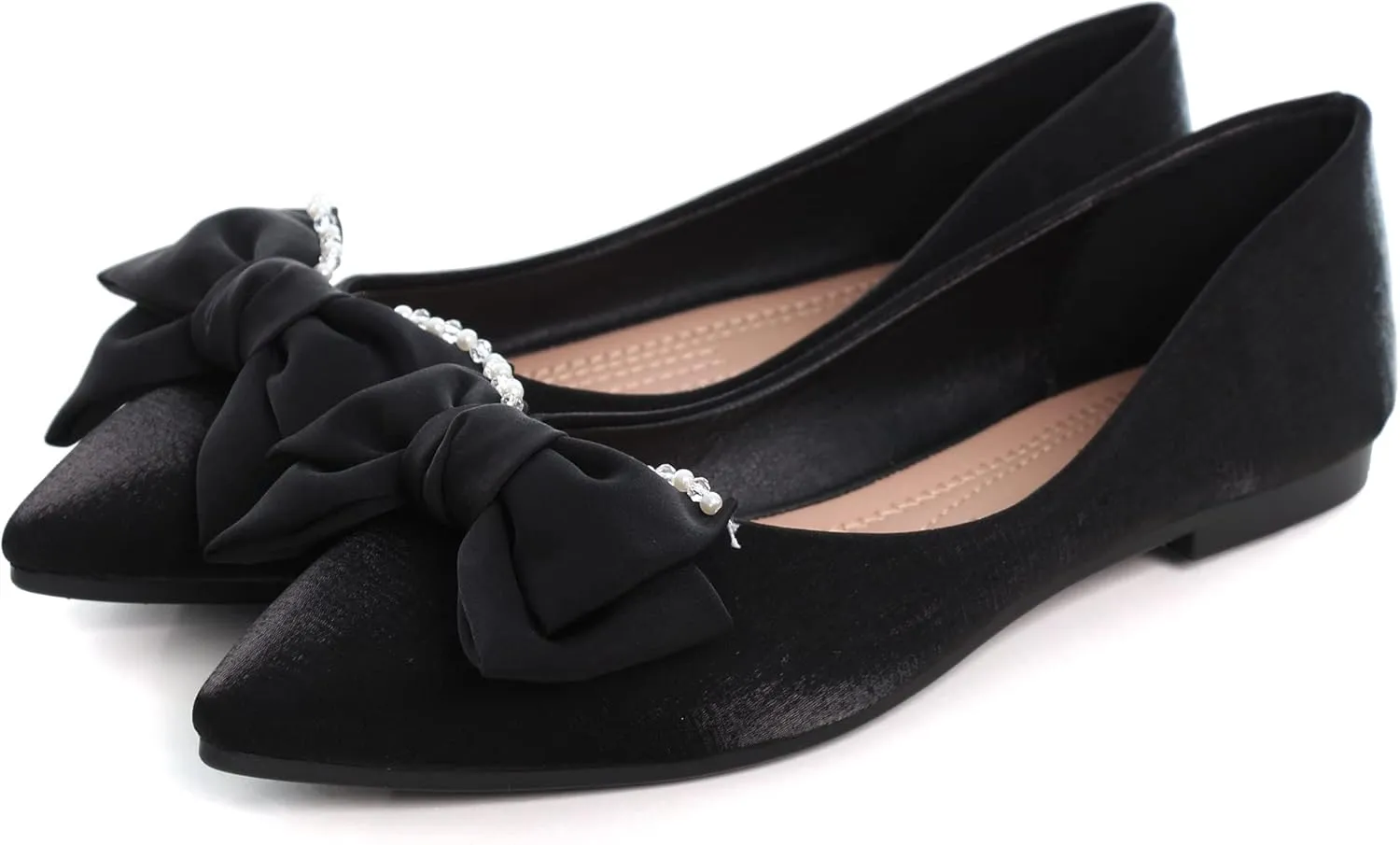 WENJIAZHIZHI Womens Glittery Bow Ballet Flats Pointed Toe Loafers Flat Dress Shoes for Women Wedding Dressy Comfortable