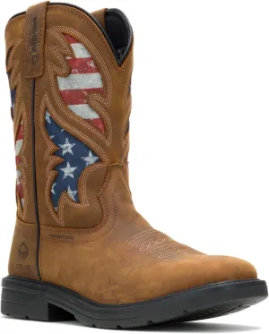 Wolverine Men's Rancher Flag Steel Toe Wellington Construction Boot, Brown/RWB, 12