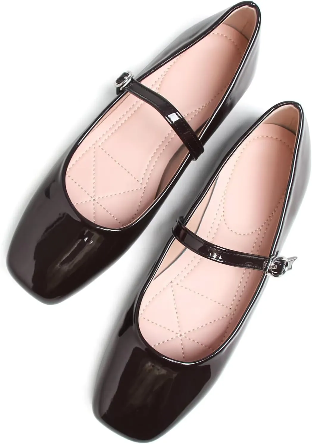 Women Mary Jane Candy Color Flats Adjustable Ankle Strap Comfortable Square Toe Pu Leather Ballet Dance Shoes Low Heel Office Party Dress Shoes