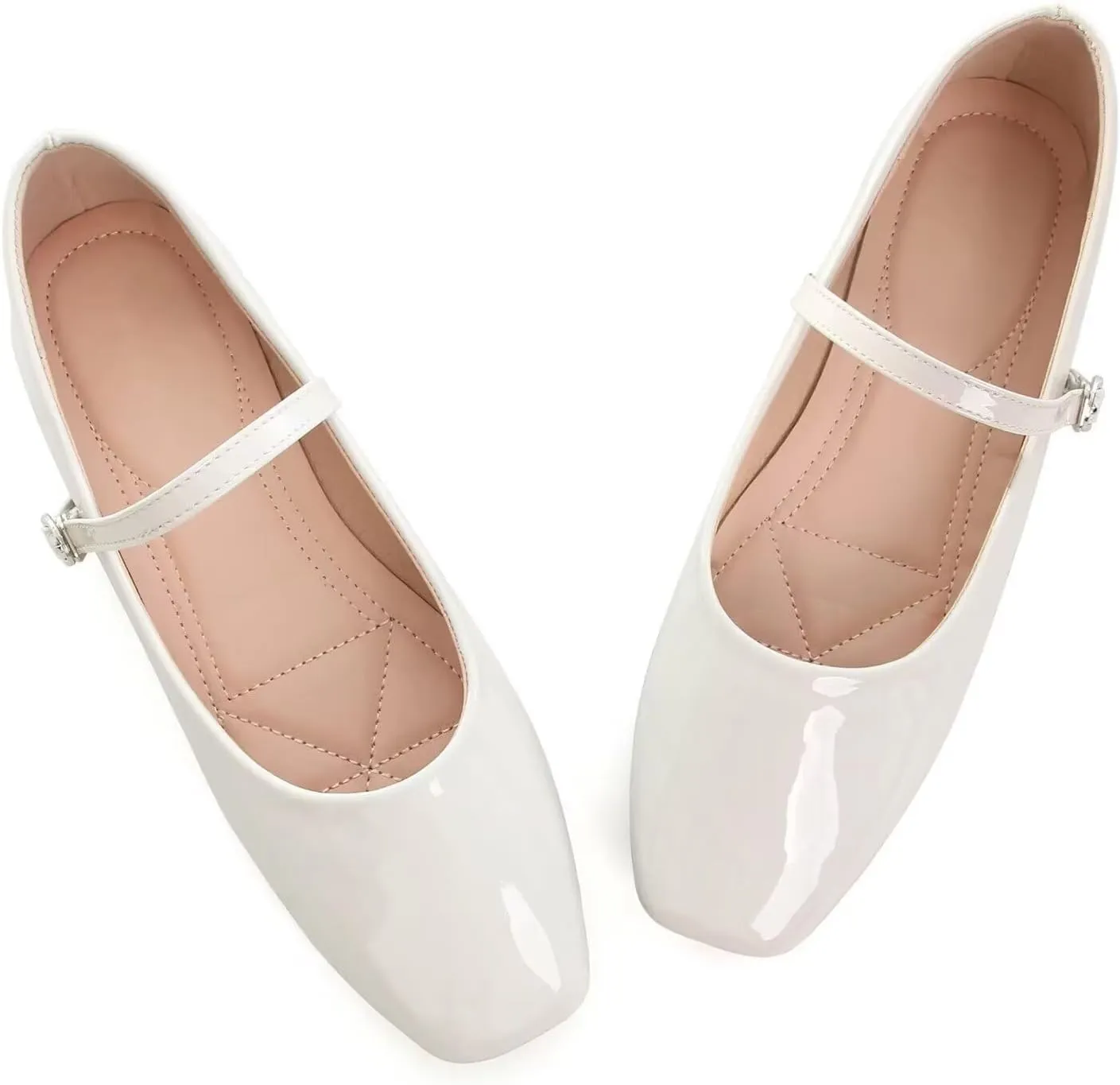 Women Mary Jane Candy Color Flats Adjustable Ankle Strap Comfortable Square Toe Pu Leather Ballet Dance Shoes Low Heel Office Party Dress Shoes