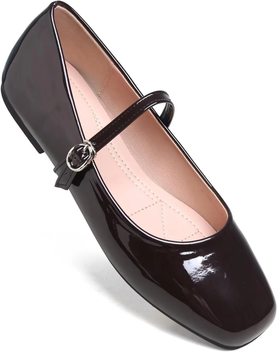 Women Mary Jane Candy Color Flats Adjustable Ankle Strap Comfortable Square Toe Pu Leather Ballet Dance Shoes Low Heel Office Party Dress Shoes