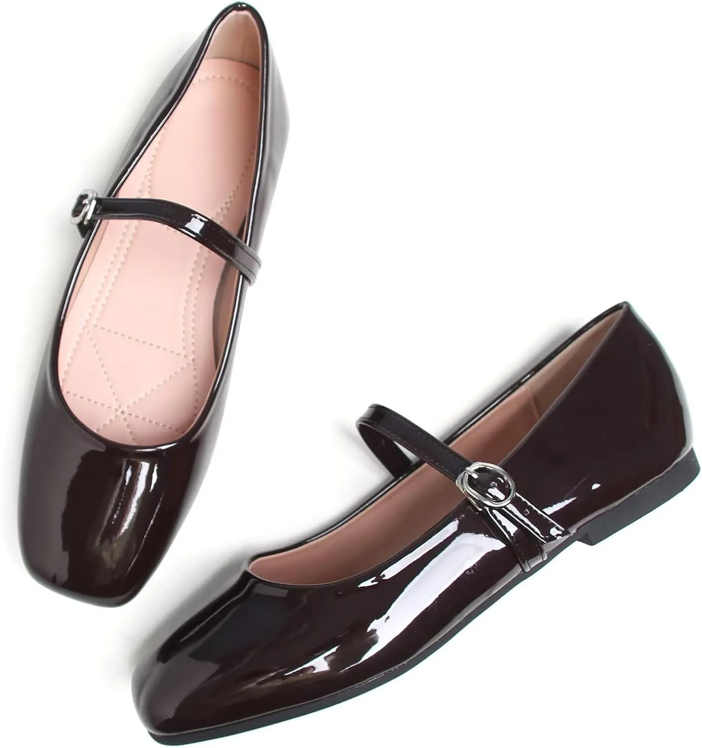 Women Mary Jane Candy Color Flats Adjustable Ankle Strap Comfortable Square Toe Pu Leather Ballet Dance Shoes Low Heel Office Party Dress Shoes