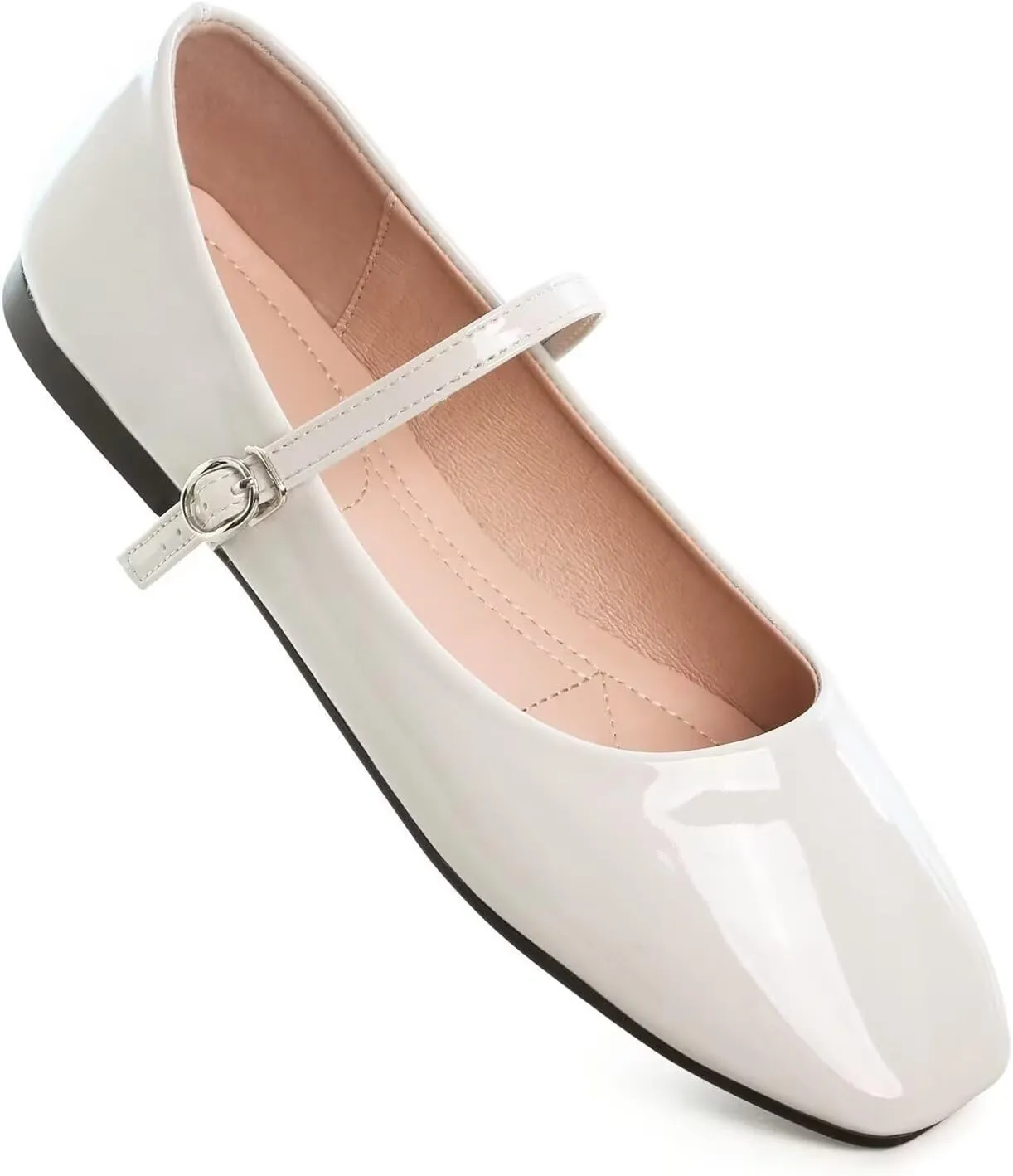 Women Mary Jane Candy Color Flats Adjustable Ankle Strap Comfortable Square Toe Pu Leather Ballet Dance Shoes Low Heel Office Party Dress Shoes
