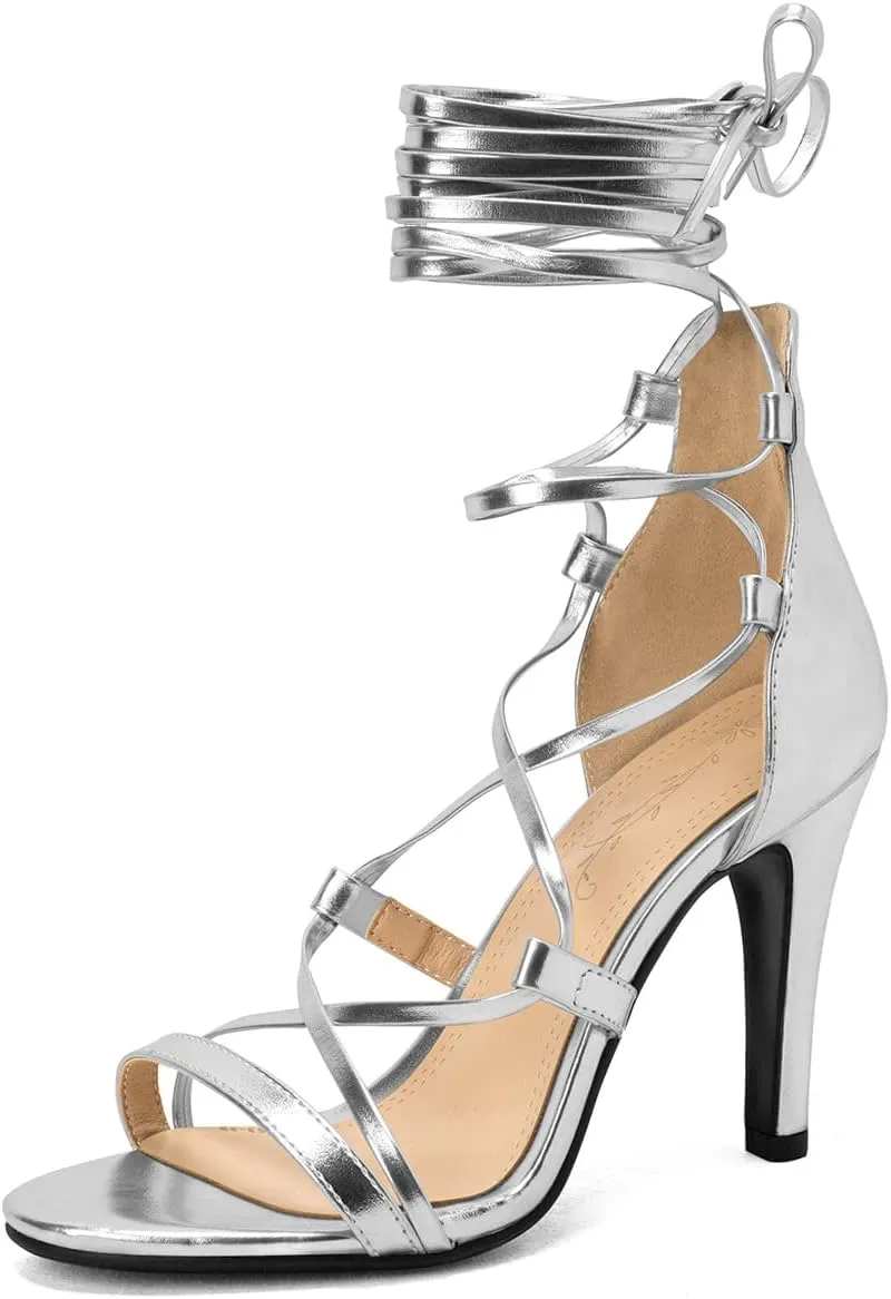 Women Sexy Leg Tie Up Sandals Knee High Stiletto High Heels Criss Cross Gladiator Sandals