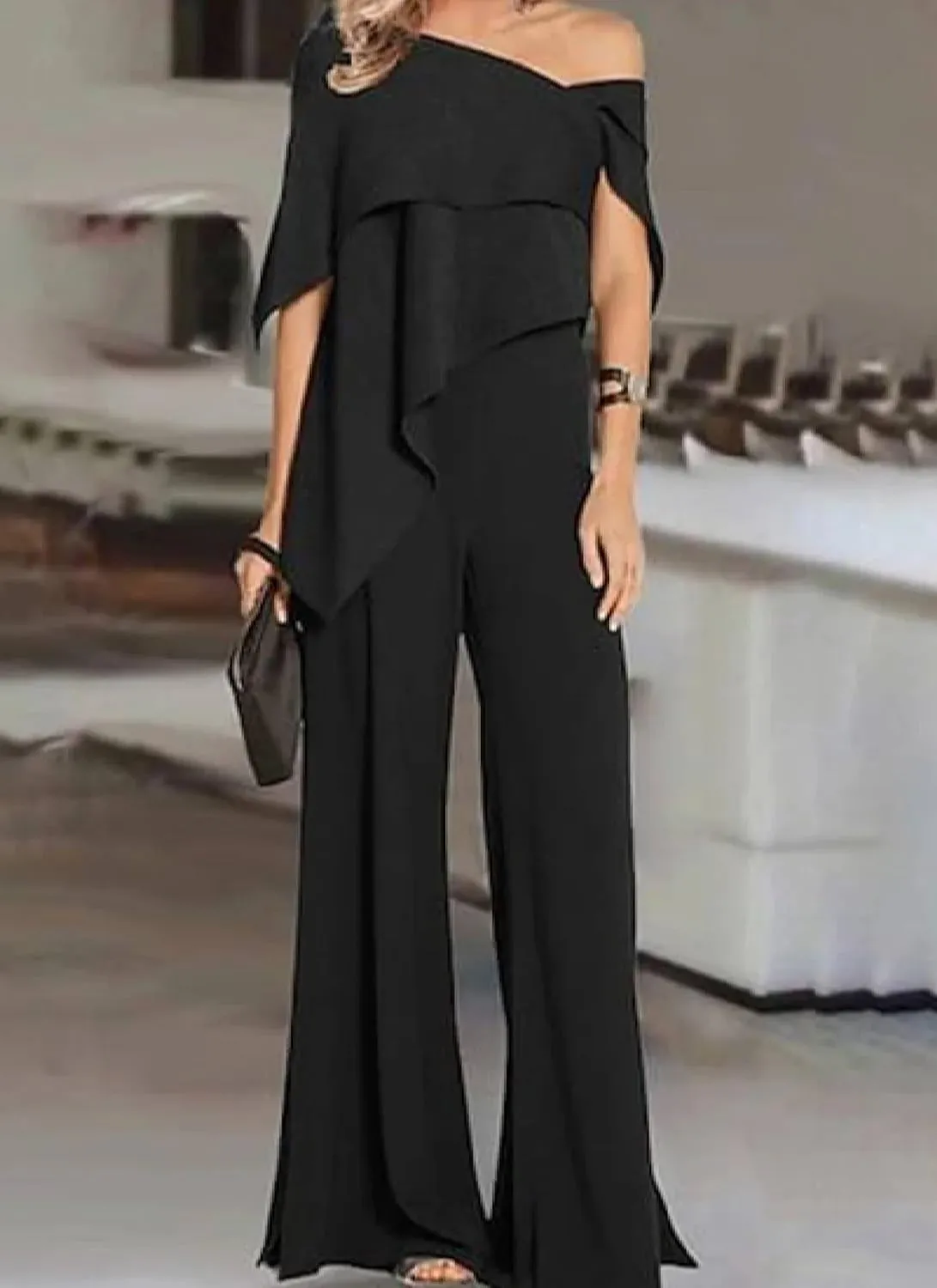 Women's 2025 Elegant Jumpsuits Off Shoulder Short Sleeves Casual Wide Leg Pants Romper Trendy Semi Formal Outfits