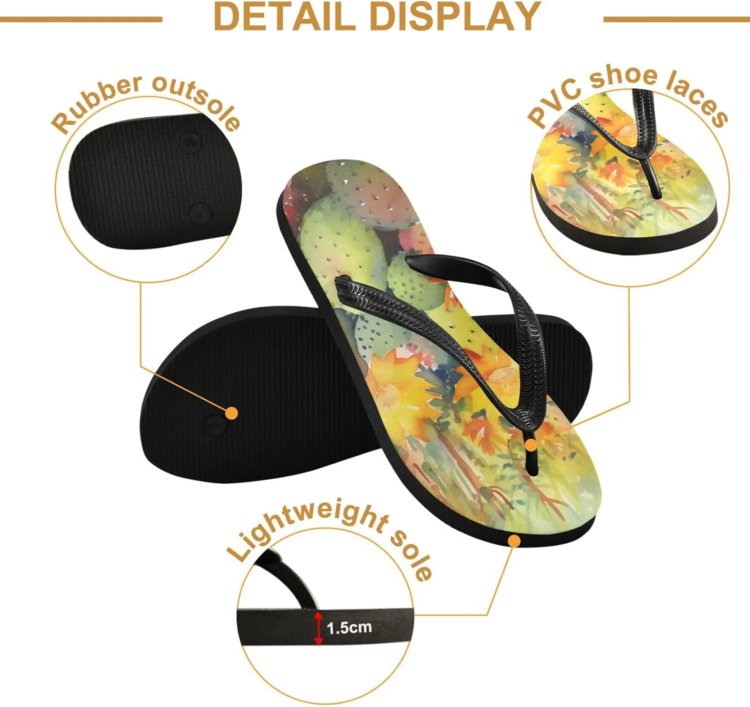 Womens Flip Flop Sandals Casual Summer Sandal, Mens Flip Flops for Beach Outdoor-Watercolor Cactus Print